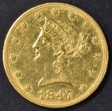 1847-O $10 GOLD LIBERTY  NICE BU  OLD CLEANING