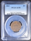 1865 2-CENT PIECE PCGS AU-50