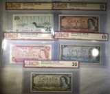 LOT OF 5 BCS GRADED BANK OF CANADA CURRENCY