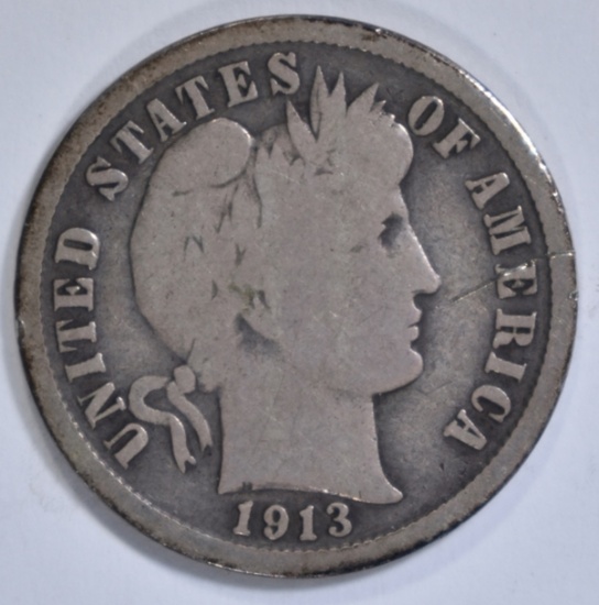 1913-S BARBER DIME GOOD