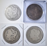 4 CIRC MORGAN DOLLARS; 1890-O, 92-O, 98, & 1921