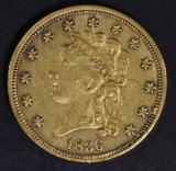 1836 $2.5 GOLD LIBERTY  NICE BU  OLD CLEANING