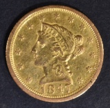 1847-O $2.5 GOLD LIBERTY  BU  OLD CLEANING