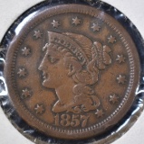 1857 LARG CENT, FINE