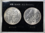 1887 & 1889 MORGAN DOLLARS, AU IN PLASTIC HOLDER