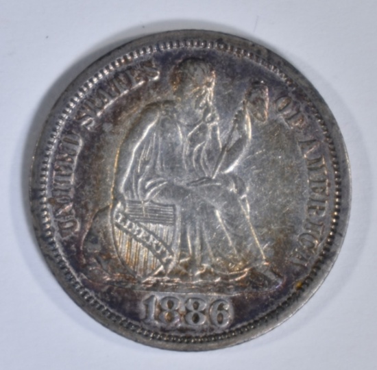 1886 SEATED LIBERTY DIME XF/AU