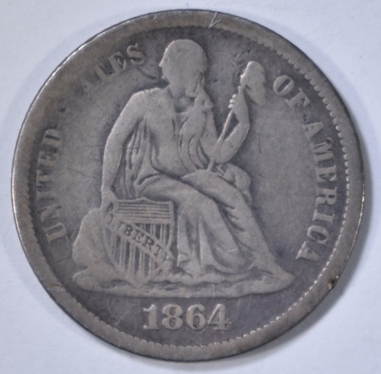 1864-S SEATED DIME, F/ VF