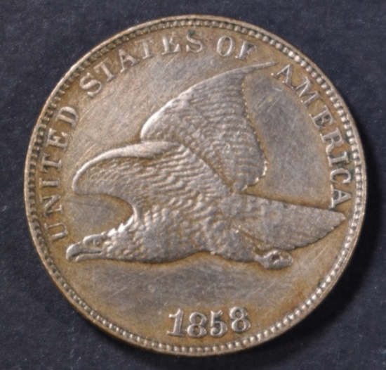 1858 FLYING EAGLE CENT XF/AU CLEANED