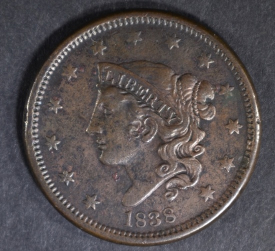 1838 LARGE CENT XF