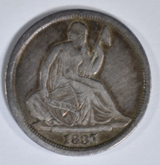 1837 NO STARS SEATED HALF DIME VF