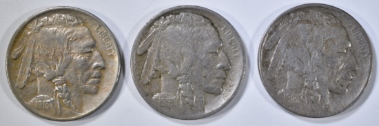 1913-P,D,S TYPE 1 BUFFALO NICKELS XF