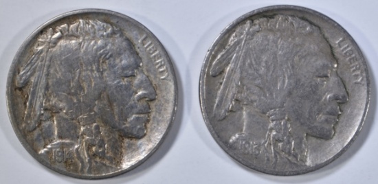 1913-T-2 XF & 14 XF CLEANED BUFFALO NICKELS