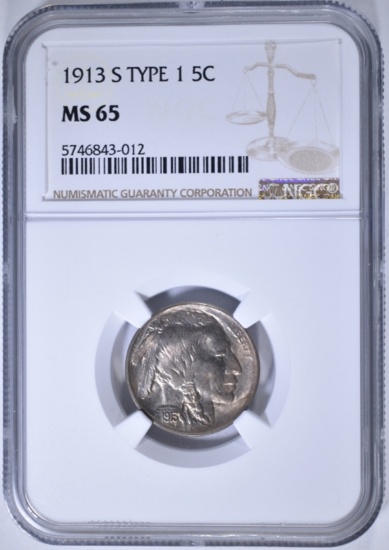 1913-S TYPE-1 BUFFALO NICKEL NGC MS-65