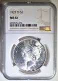 1922-D PEACE DOLLAR  NGC MS-61