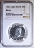 1964 KENNEDY HALF DOLLAR  NGC PF-66 ACCENT HAIR