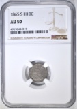 1865-S SEATED LIBERTY HALF DIME NGC AU-50