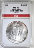 1986 AMERICAN SILVER EAGLE BGC PERFECT GEM BU