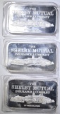 3- 1oz .999 FINE SILVER BARS- SHELBY MUTUAL