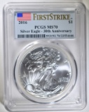 2016 AMERICAN SILVER EAGLE PCGS MS-70 1st STRIKE