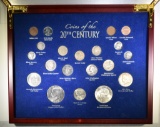 COINS OF THE 20TH CENTURY 20-COIN IN WOODEN BOX