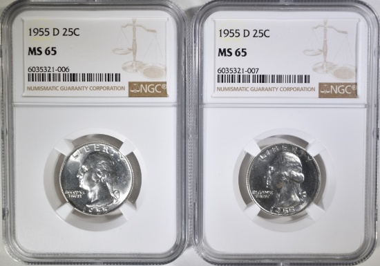 2-1955-D WASHINGTON QUARTERS NGC MS-65