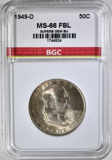 1949-D FRANKLIN HALF BGC SUPERB GEM BU FBL