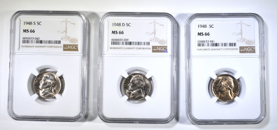 1948-P,D,S JEFFERSON NICKELS NGC MS-66