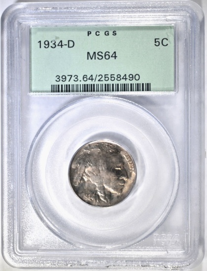 1934-D BUFFALO NICKEL PCGS MS-64 OGH