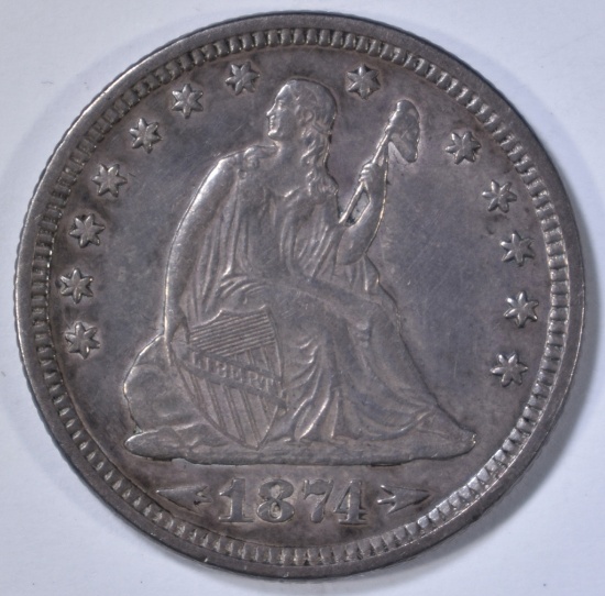 1874 ARROWS SEATED LIBERTY QUARTER CH AU