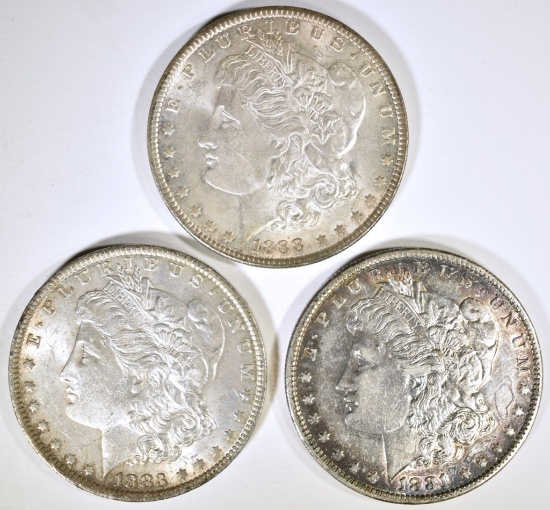 1881-O, 83-O & 88  MORGAN DOLLARS AU+