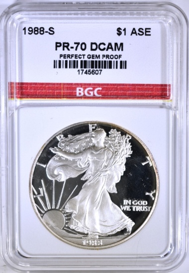 1988-S AMER. SILVER EAGLE BGC PERFECT PR DCAM