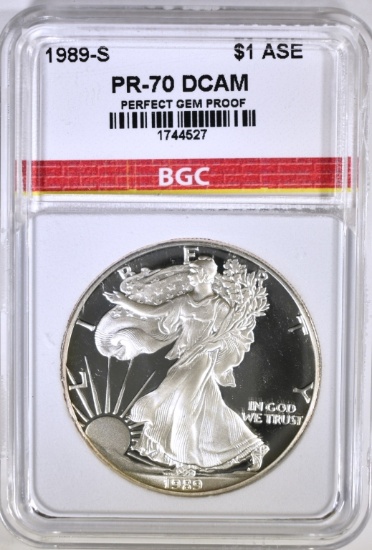 1989-S AMER. SILVER EAGLE BGC PERFECT PR DCAM