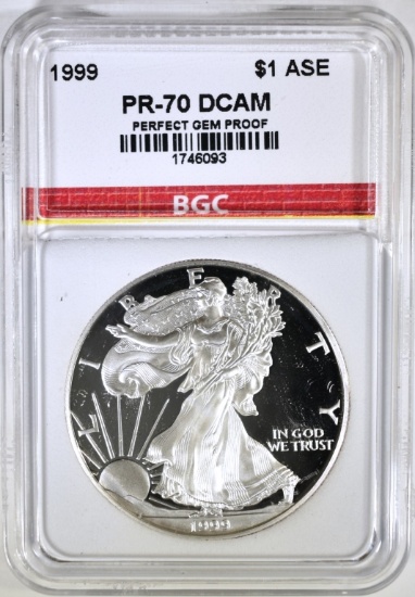 1999-P AMER. SILVER EAGLE BGC PERFECT PR DCAM