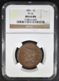 1851 N-16 LARGE CENT  NGC MS-64 BN