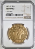 1883-CC $20 GOLD LIBERTY  NGC AU DETAILS