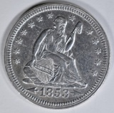 1853 A & R SEATED LIBERTY QUARTER AU/BU