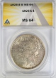 1925-S PEACE DOLLAR ANACS MS-64