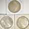 1922, 23, & 24 PEACE DOLLARS, VF