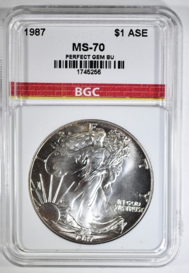 1987 AMERICAN SILVER BGC PERFECT GEM BU