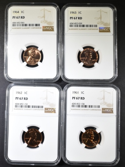 1961, 62, 63 & 64 LINCOLN CENTS NGC PF-67 RED