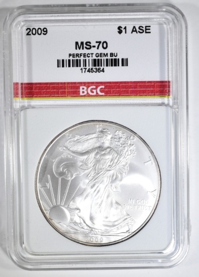 2009 AMERICAN SILVER EAGLE BGC PERFECT GEM BU