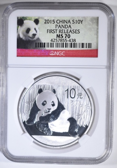 2015 CHINESE SILVER PANDA, NGC MS-70 EARLY RELEASE