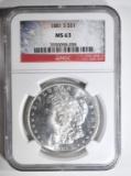 1881-S MORGAN DOLLAR NGC MS-63