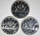 3-CH BU 1963 CANADIAN SILVER DOLLARS