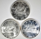3-CH BU 1966 CANADIAN SILVER DOLLARS