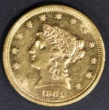 1861 $2.5 GOLD LIBERTY  NICE BU