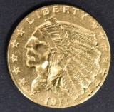 1911 $2.5 GOLD INDIAN  CH BU