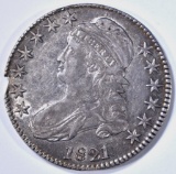 1821 BUST HALF DOLLAR XF RIM CUT