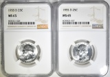 2-1955-D WASHINGTON QUARTERS NGC MS-65