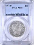 1913-D BARBER HALF DOLLAR PCGS AU-50